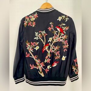 Alice + Olivia Embroidered Silk Bomber, Size Small